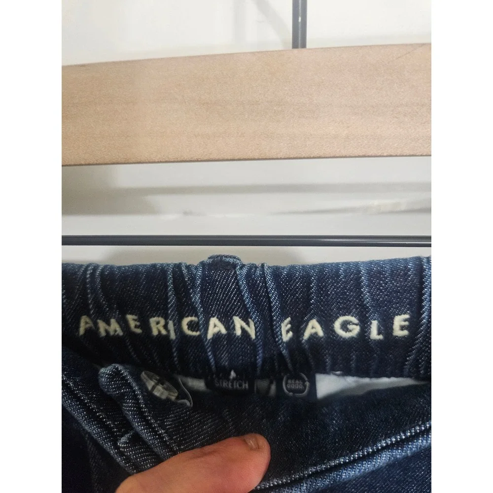 American Eagle Stretch Denim Trouser‎ Jeans Dark Wash Wide Leg Pleated Size 2